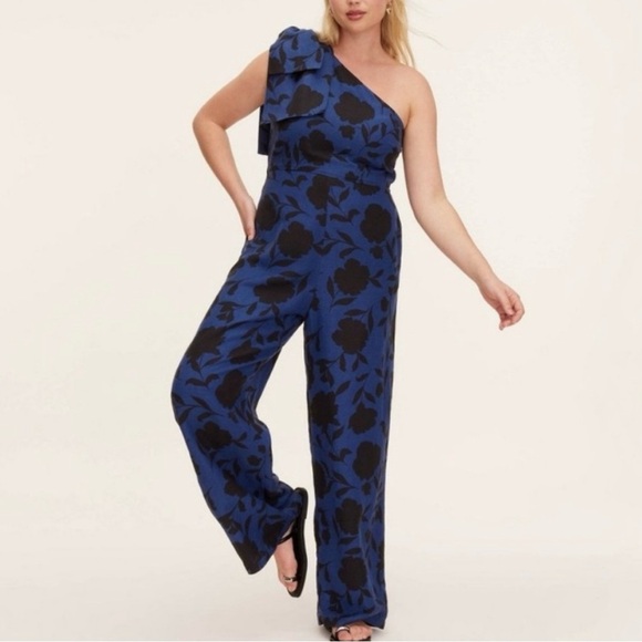 Kate Spade X Target Classic Rose One Shoulder Blue Black Jumpsuit size 6 8 - Picture 1 of 11